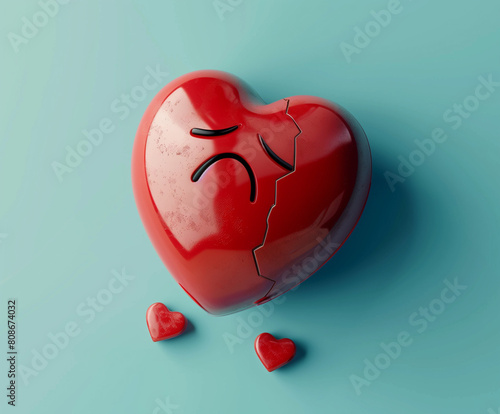 A broken heart with an emoticon crying photo