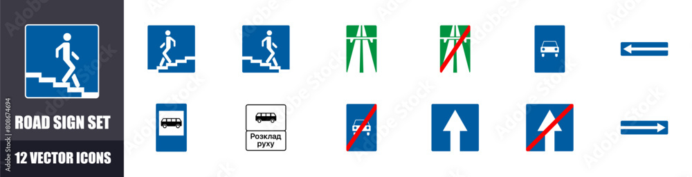 Road Signs Icon Set. Set of signs. Flat Style. Vector icons Road Signs Icon Set. Set of signs. Flat Style. Vector icons