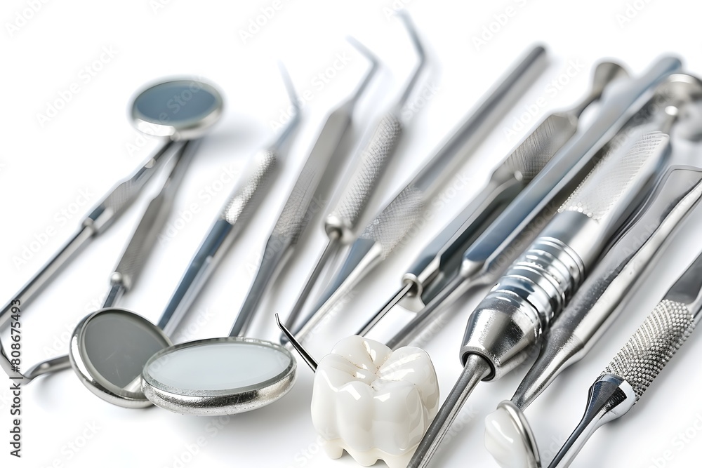 Assortment of Dental Instruments on White Background Assortment of Dental Instruments on White Background