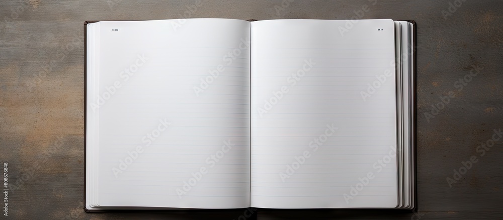 There is an open notebook on a gray background in the copy space image There is an open notebook on a gray background in the copy space image