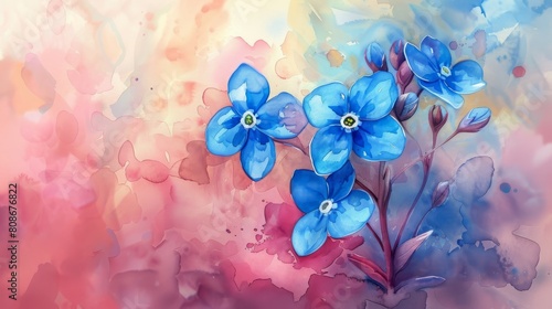 With soft hues and gentle strokes  the Forget-me-not flower graces the canvas in watercolor  its tiny blooms clustered together like scattered memories.