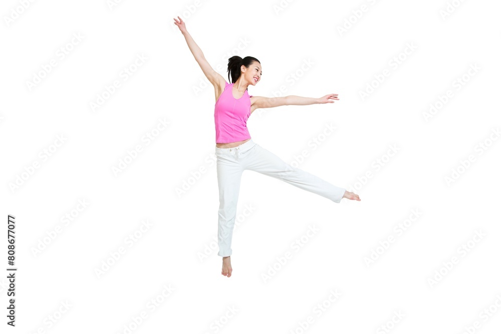 Take the young woman jumping