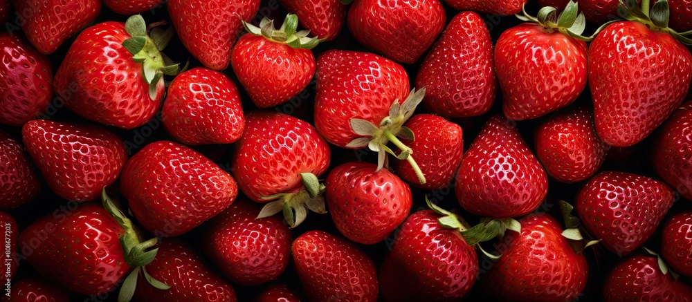 A vibrant image showcasing freshly picked red strawberries with ample copy space to add any desired text or graphics A vibrant image showcasing freshly picked red strawberries with ample copy space to add any desired text or graphics