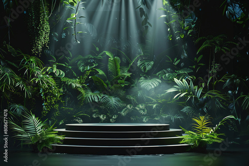 Podium, jungle or stage design template your product placement, advertising or marketing backdrop.