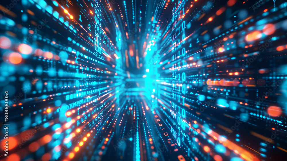 Dynamic image of binary code and circuit pathways conveying data transfer in digital space. Dynamic image of binary code and circuit pathways conveying data transfer in digital space.