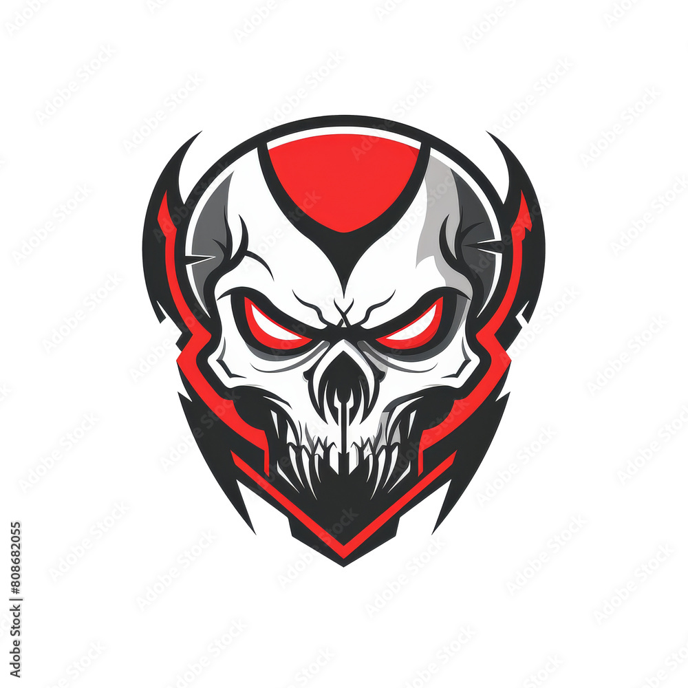 Fierce skull with glowing eyes enshrouded in red and black