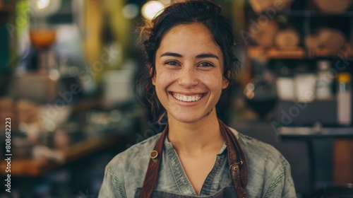 A portrait of a worker with a genuine smile, conveying their friendly and approachable demeanor photo