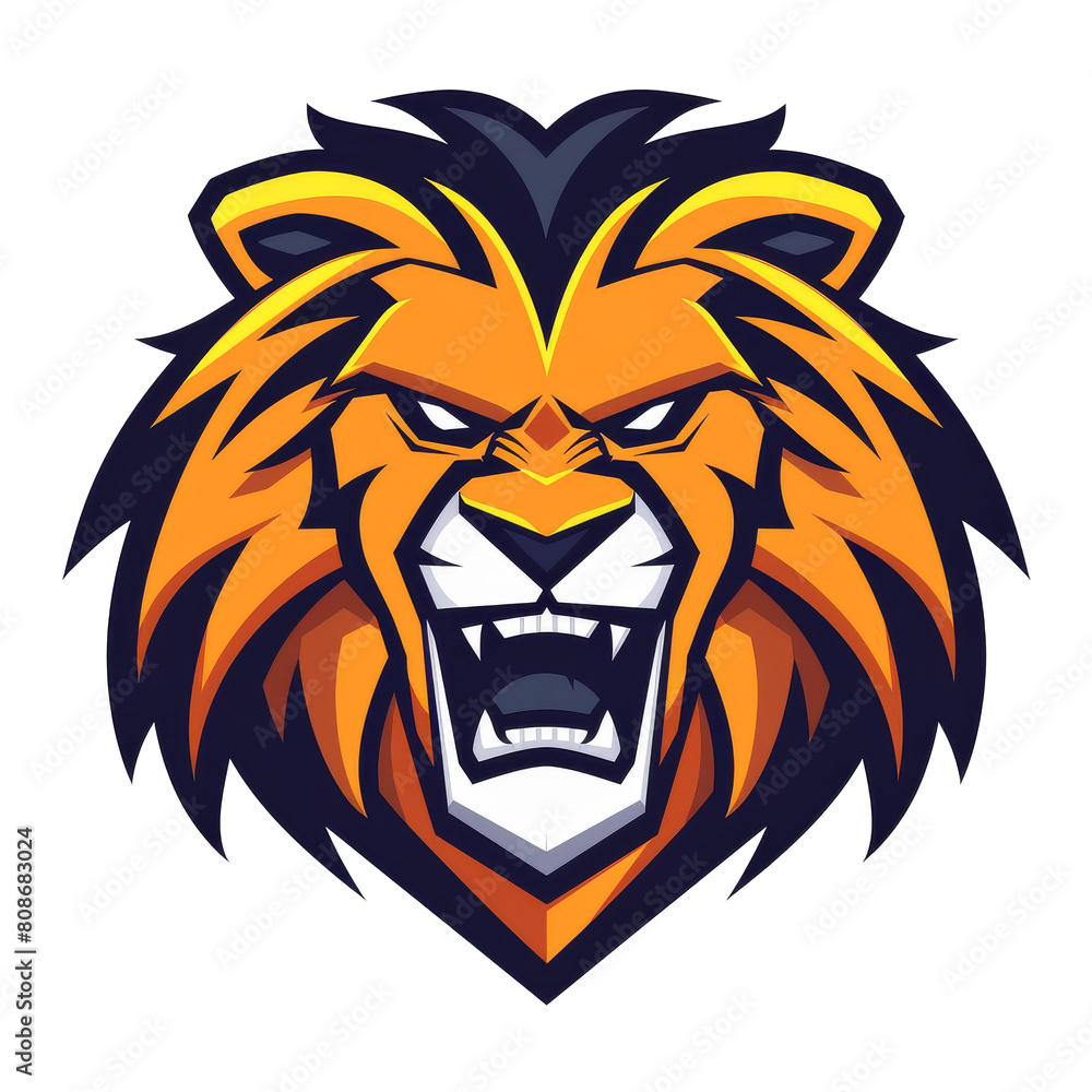 Fierce stylized lion head logo with a bold expression