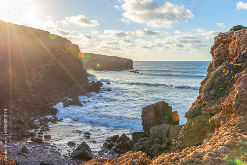 A beautiful bay on the Atlantic coast in Praia da Bordeira, Algarve, Portugal.