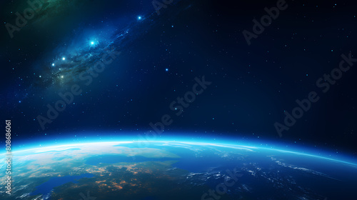 Earth planet glowing in space on starry sky background