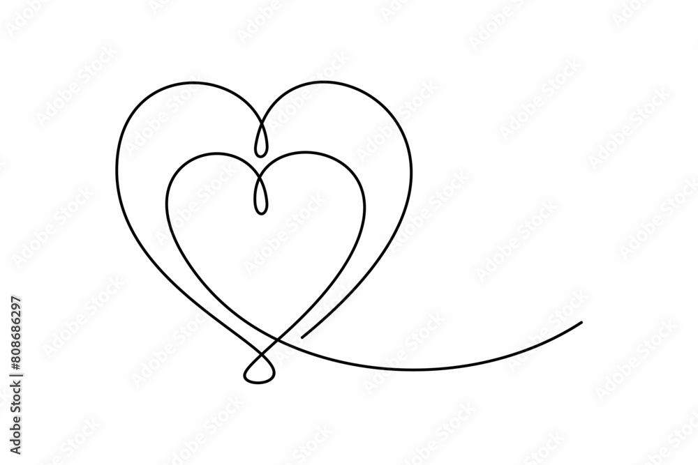 Romantic symbol of two hearts become one. Continuous hand drawing of two hearts icon. Romantic symbol of two hearts become one. Continuous hand drawing of two hearts icon.