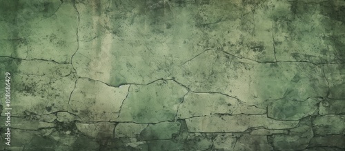 Vintage wall background with copy space image for website header featuring an old cracked wall and a grunge banner adorned with a green stone texture