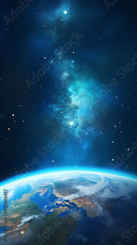 Earth planet glowing in space on starry sky background