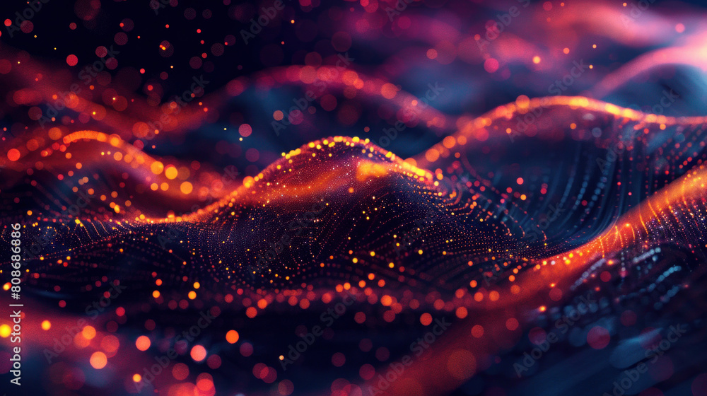Glittering waves of digital particles creating an abstract background. Ideal for banner designs in technology or science fields. Glittering waves of digital particles creating an abstract background. Ideal for banner designs in technology or science fields.