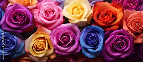 Vibrant roses in full bloom with fresh and lively colors. Copy space image. Place for adding text and design