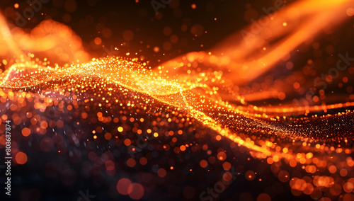 A dynamic orange and black background with an abstract digital wave made of glowing particles, representing the speed and power in data science