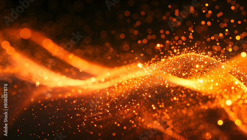 A dynamic orange and black background with an abstract digital wave made of glowing particles, representing the speed and power in data science