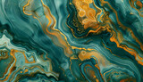 A top-down view of an abstract background with teal and gold tones, swirling patterns resembling agate or geode