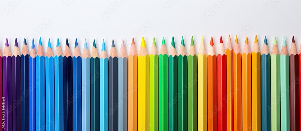 An educational background is depicted by colorful pencil crayons on a sheet of lined paper with copy space for an image An educational background is depicted by colorful pencil crayons on a sheet of lined paper with copy space for an image