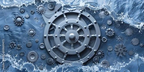 Steampunk Machinery In A Conceptual Interpretation blue Background Image.
