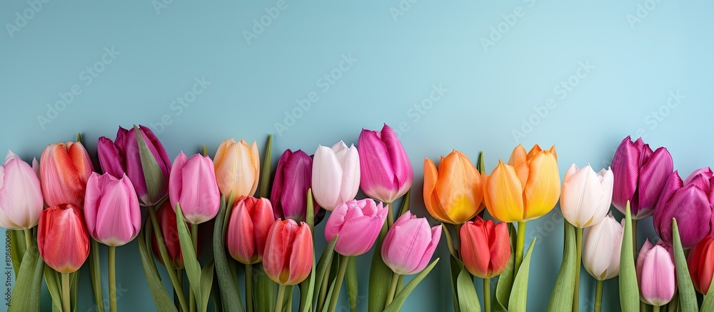 Colorful tulip flowers on a background with copy space image Colorful tulip flowers on a background with copy space image