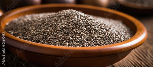 Picture of chia seeds with a surrounding border. Copy space image. Place for adding text and design