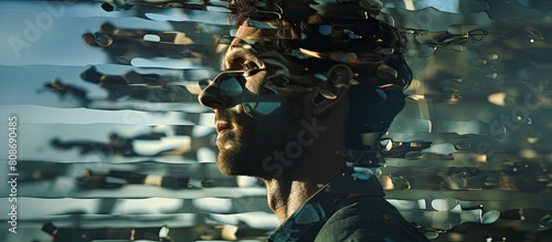 A man is captured in the copy space image photo