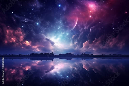 Night sky with stars and clouds. Elements of this image furnished photo