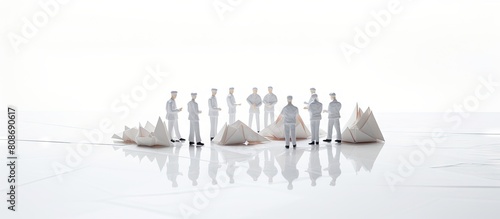 A paper team arranged on a white background leaving room for additional images or text