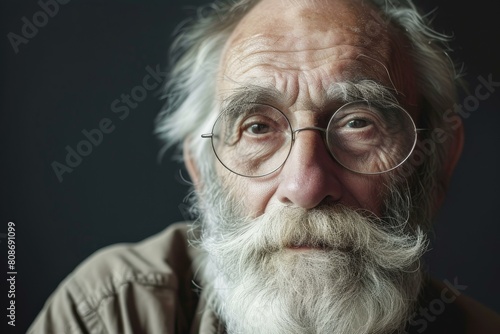 Weathered Bearded mature man photo shot. Trendy style. Generate Ai