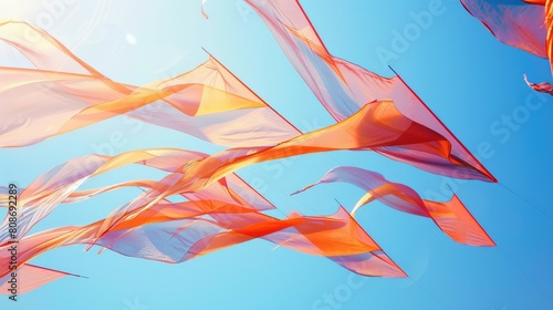 Fluid electric blue ribbons dance in the wind against a peachcolored sky, a masterpiece of nature resembling a painting inspired by marine biology AIG50 © Summit Art Creations