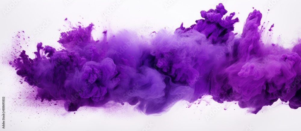 Capture the dynamic explosion of purple color powder on a clean white background in a stunning copy space image Capture the dynamic explosion of purple color powder on a clean white background in a stunning copy space image