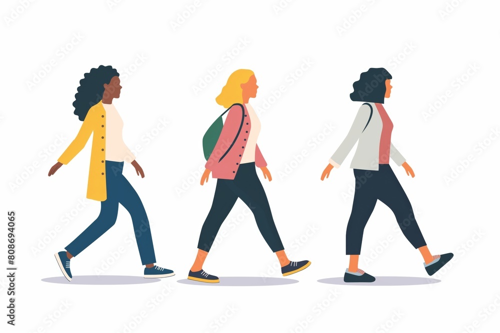 Illustration of diverse people walking for daily movement and exercise Illustration of diverse people walking for daily movement and exercise