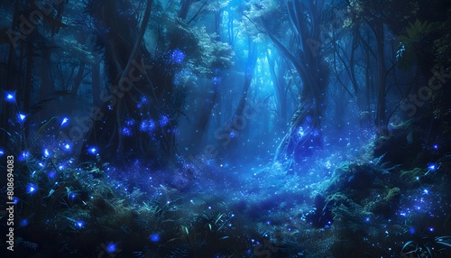  Mystical Forest with Blue Glowing Lights