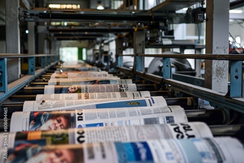 Printing press of daily newspaper with news, headlines, articles and information photo