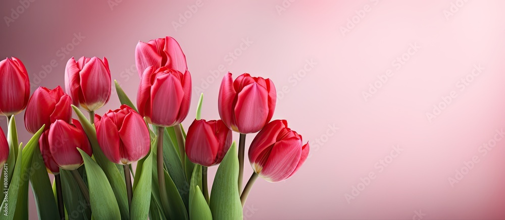 Spring red flowers including a lovely bouquet of fragrant tulips displayed on various backgrounds providing ample copy space for images Spring red flowers including a lovely bouquet of fragrant tulips displayed on various backgrounds providing ample copy space for images