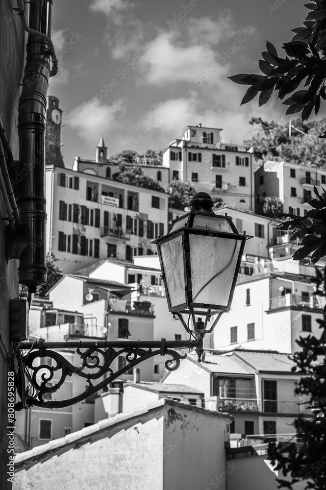 Magic of the Cinque Terre. Timeless images. Riomaggiore in black and white