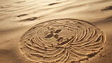 Close up of a sun sketched in the sand
