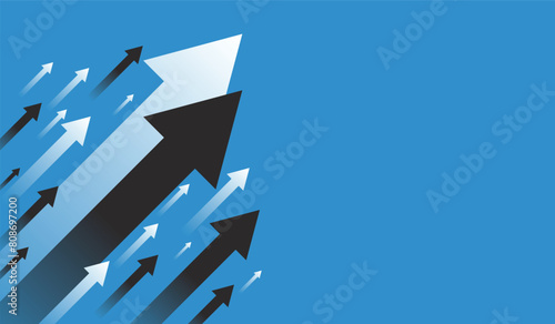 Blue background with upward arrows. Template, banner. Business or personal growth.