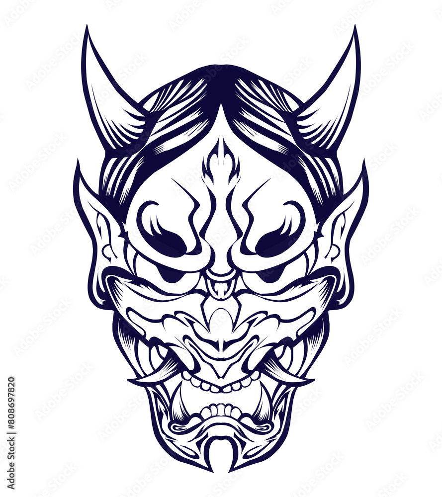 Illustration of a Japanese Hannya mask. Perfect for stickers, icons, logos, posters, banners Illustration of a Japanese Hannya mask. Perfect for stickers, icons, logos, posters, banners