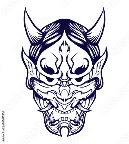 Illustration of a Japanese Hannya mask. Perfect for stickers, icons, logos, posters, banners