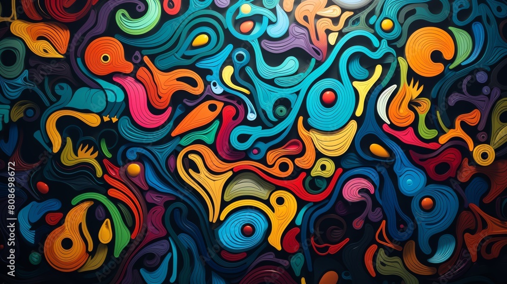 This is an abstract painting. The painting is full of bright colors and swirling shapes. It is a very vibrant and energetic painting. This is an abstract painting. The painting is full of bright colors and swirling shapes. It is a very vibrant and energetic painting.