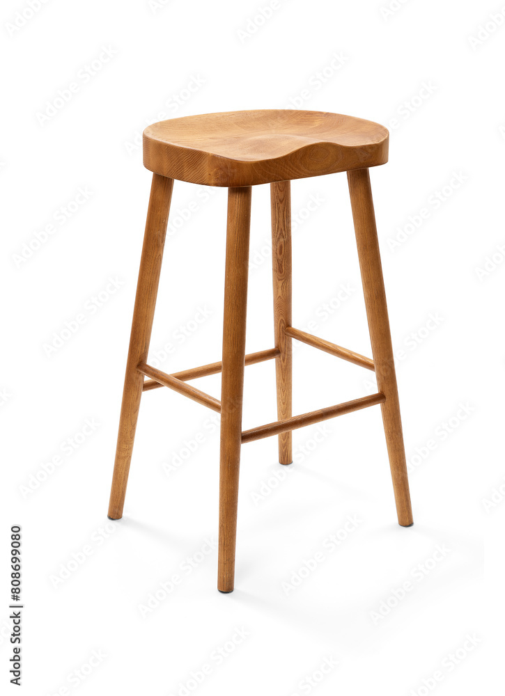 Stylish wooden bar stool isolated on white background, including clipping path Stylish wooden bar stool isolated on white background, including clipping path