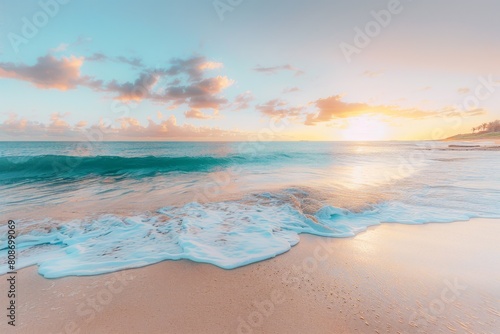 Gentle waves under vibrant pastel sunset sky