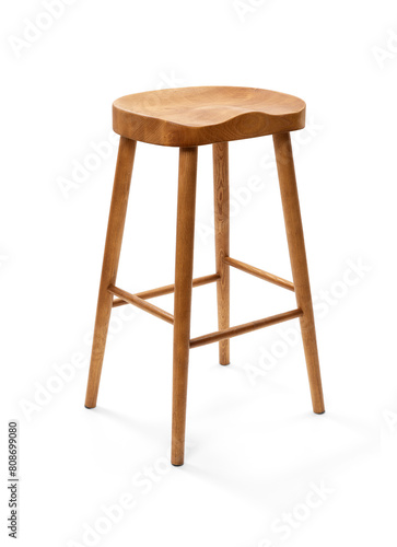 Stylish wooden bar stool isolated on white background, including clipping path