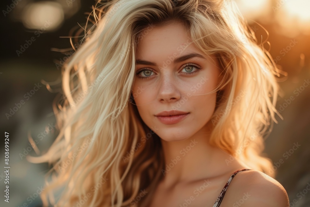 Portrait of a young woman basking in the warm glow of sunset Portrait of a young woman basking in the warm glow of sunset