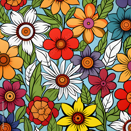   spring retro flowers on geometric patterns on abstact backround