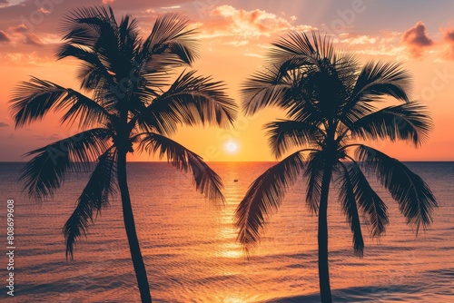 Vibrant tropical sunset with palm trees