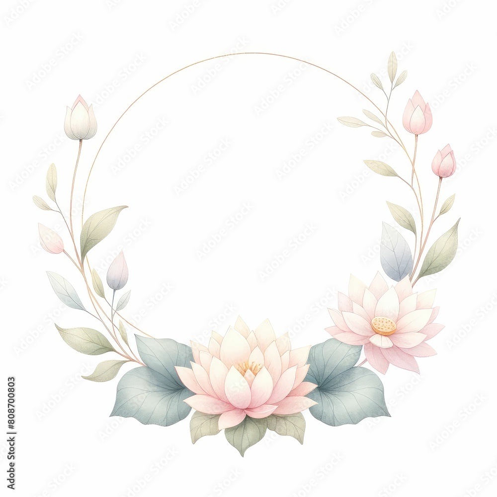 lotus flower themed frame or border for photos and text. watercolor illustration, Perfect for nursery art, simple clipart, single object, white color background. used as a greeting card or wedding. lotus flower themed frame or border for photos and text. watercolor illustration, Perfect for nursery art, simple clipart, single object, white color background. used as a greeting card or wedding.