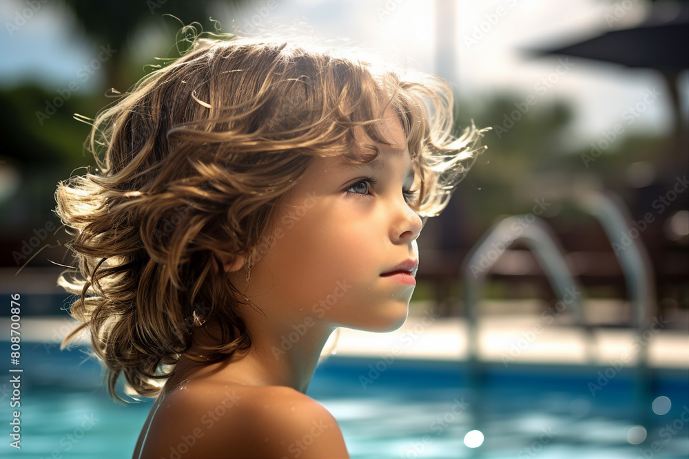 Fototapeta premium Image of cute child enjoying swimming lessons in the pool generative AI concept